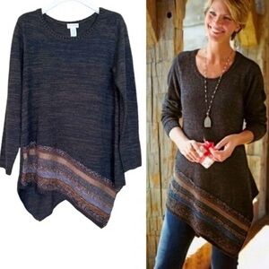 Soft Surroundings Asymmetrical Textured Sweater for Women Size Small Brown